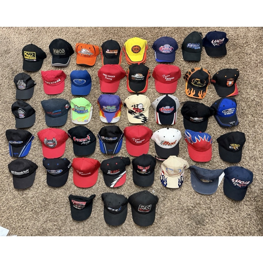 Lot Of 45 Racing NHRA, NASCAR, and other Random Car Related Hats - Some Vintage